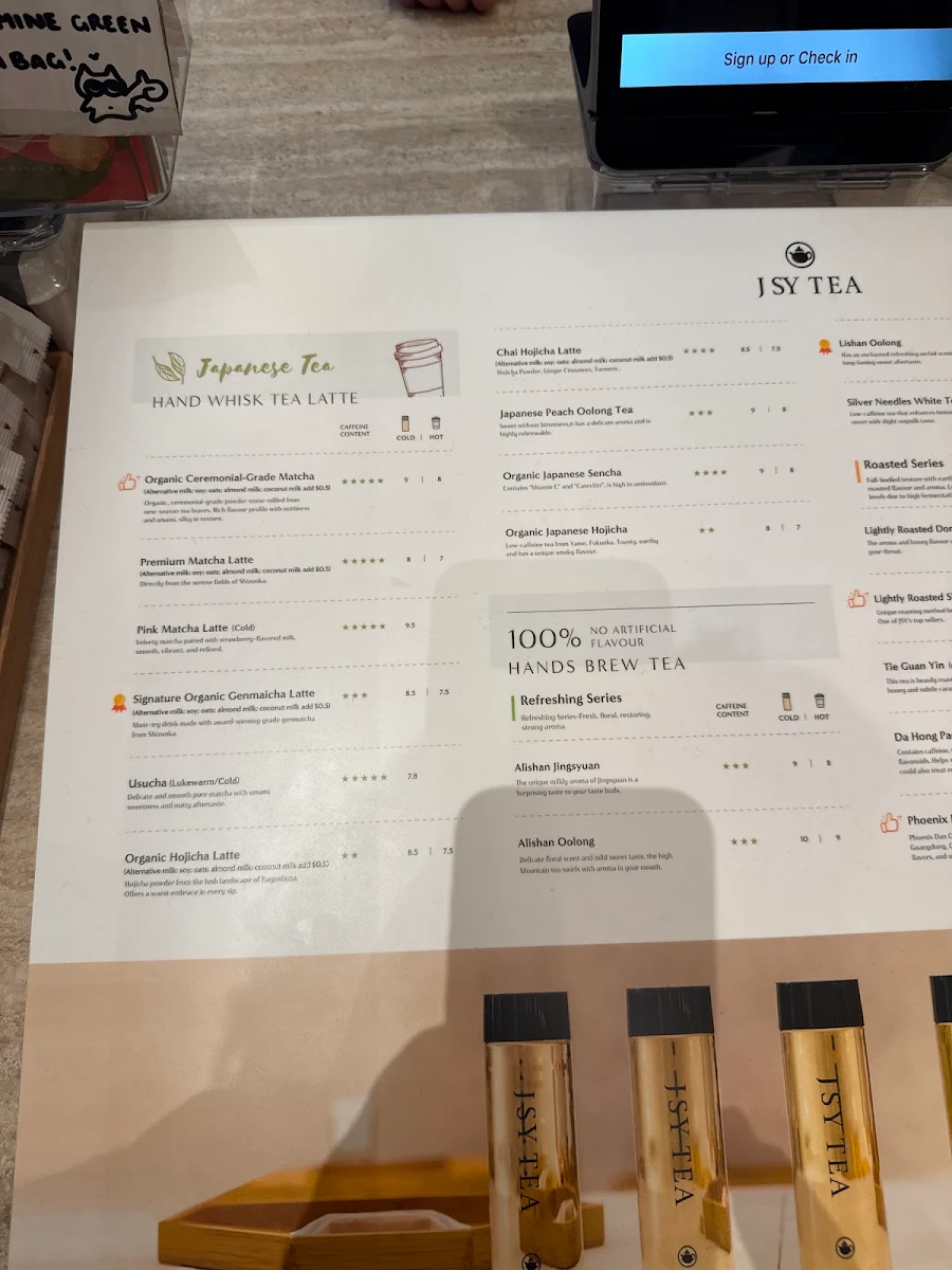 Menu, JSY Tea Chadstone