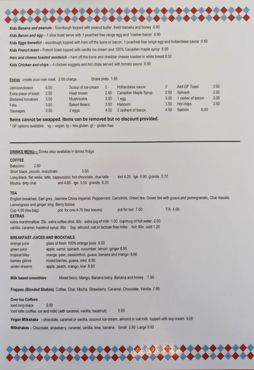 Menu, Myrtle's Cafe/Jo&Li Kebas