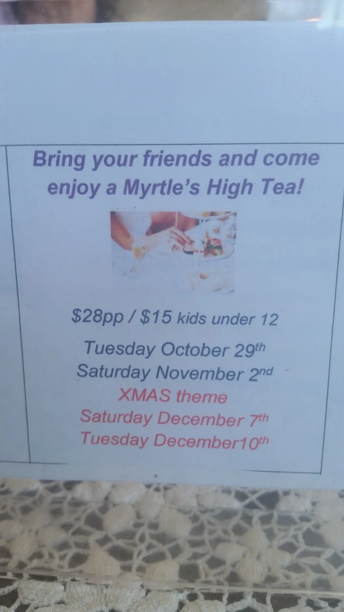 Menu, Myrtle's Cafe/Jo&Li Kebas