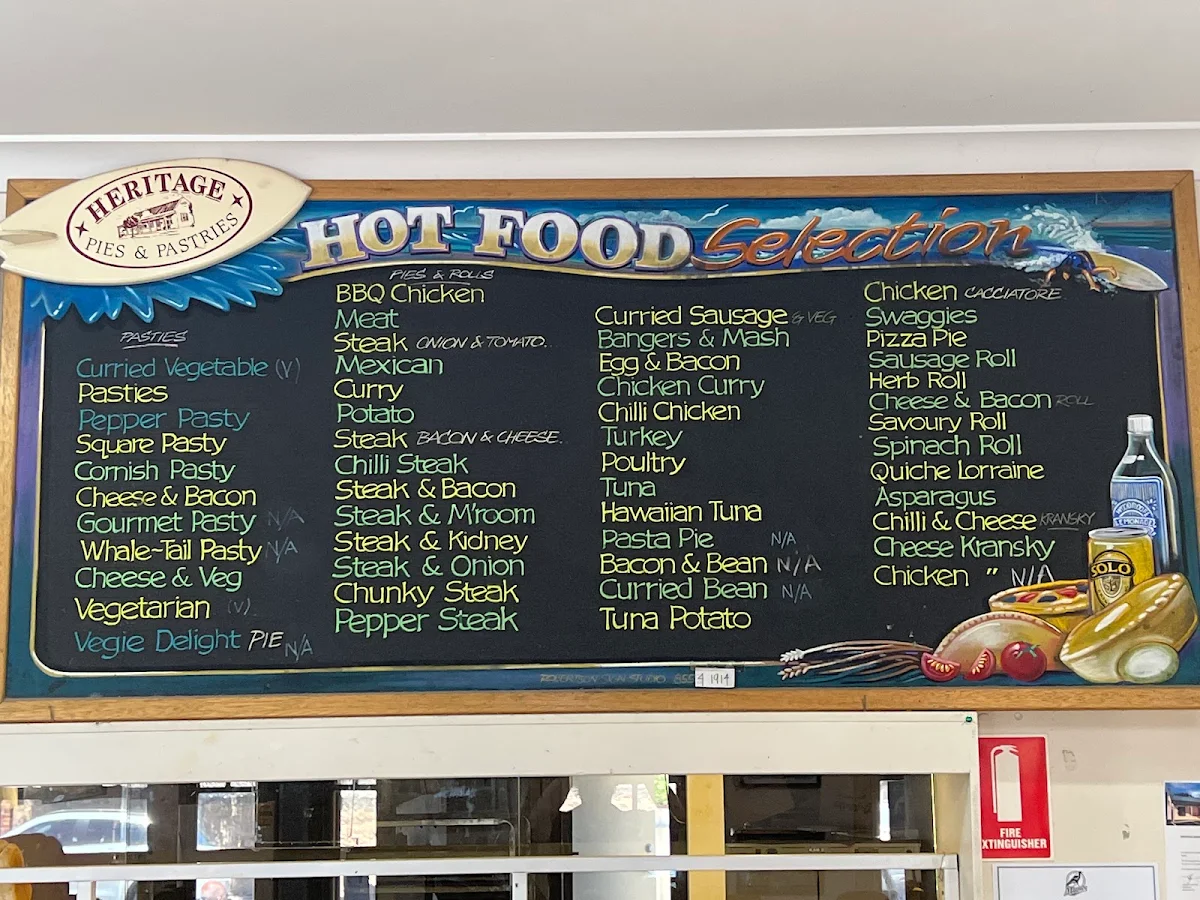 Menu, Heritage Pies & Pastries