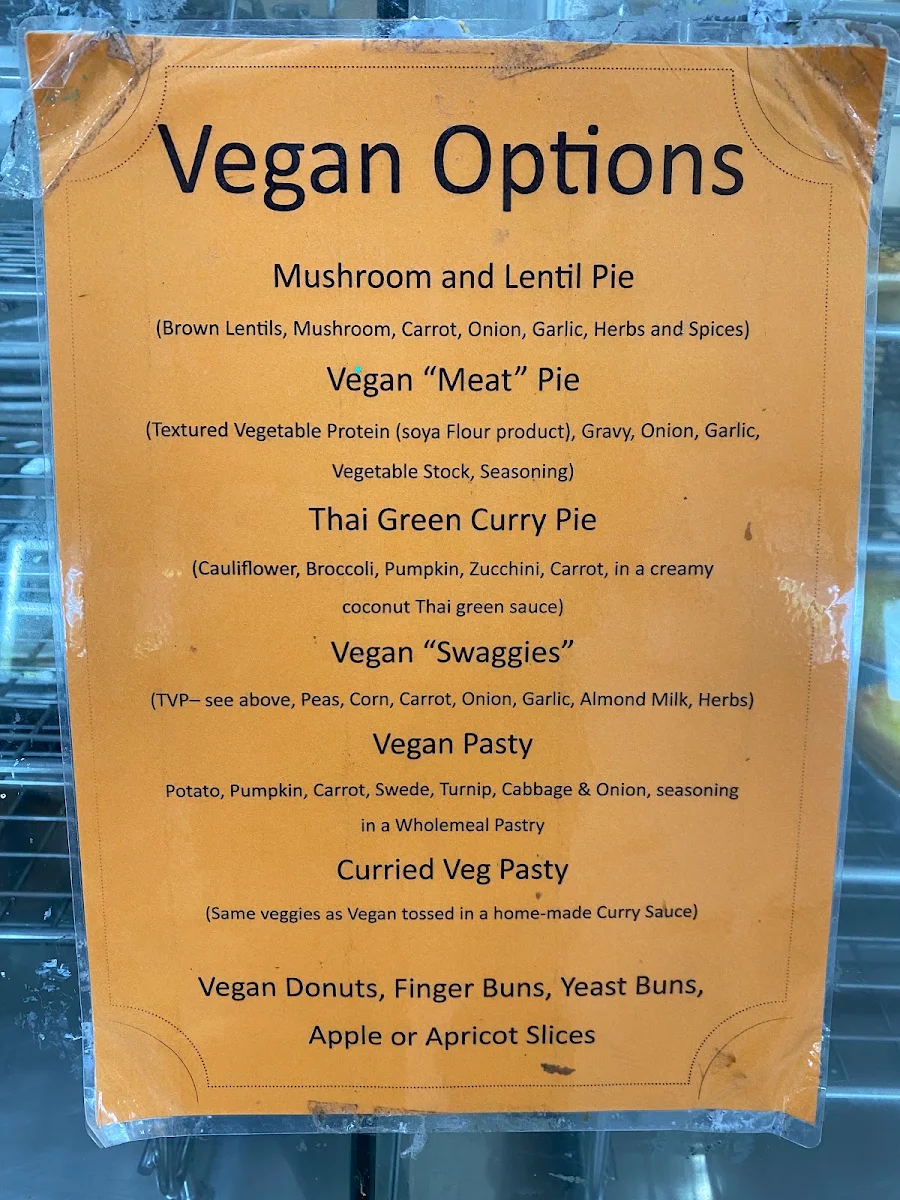 Menu, Heritage Pies & Pastries