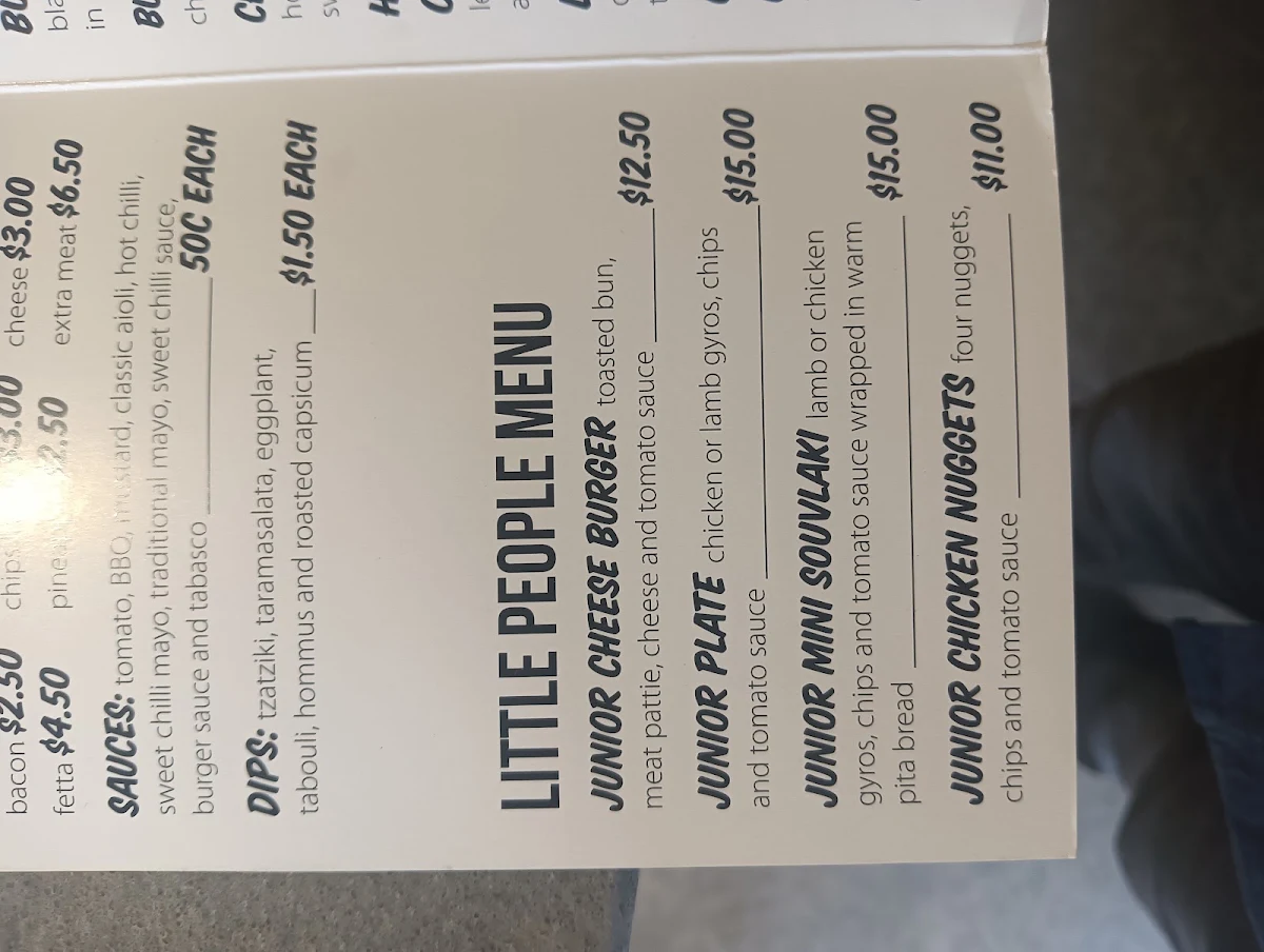Menu, Spinner's Souvlaki Bar And Grill