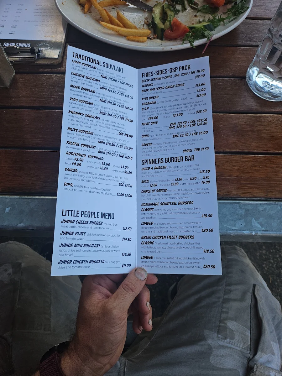Menu, Spinner's Souvlaki Bar And Grill