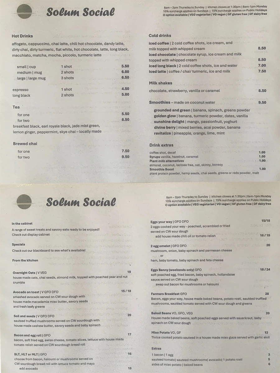 Menu, Solum Social