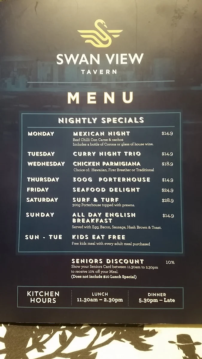 Menu, Swan View Tavern