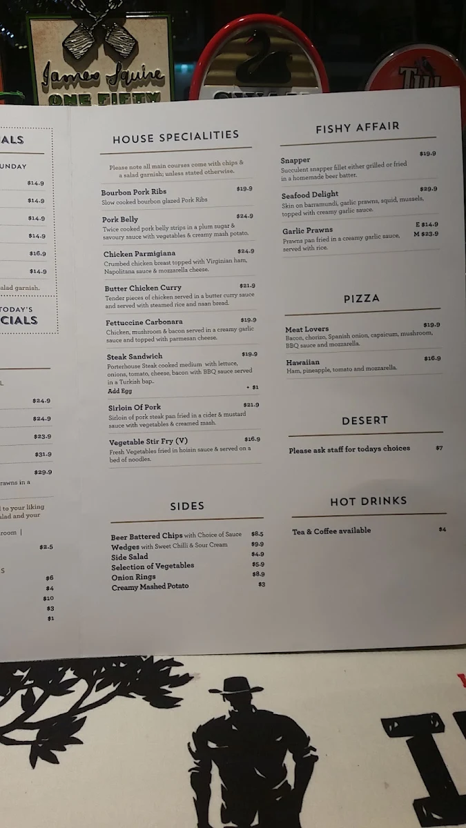 Menu, Swan View Tavern
