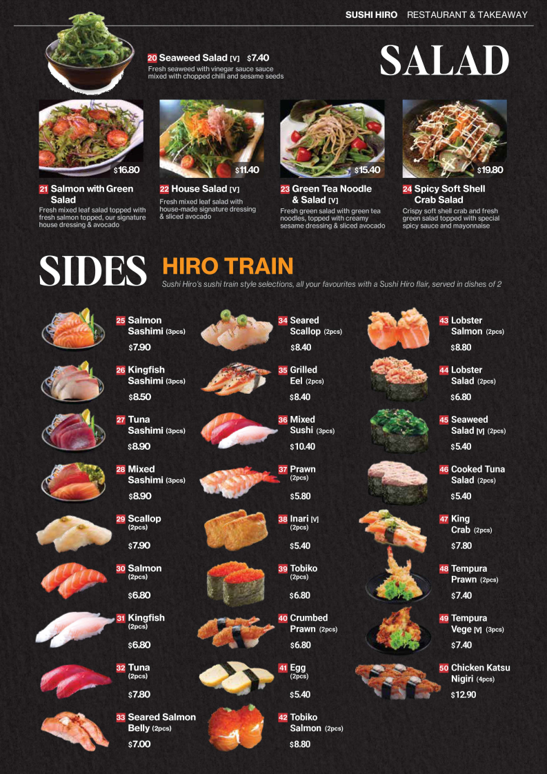 Menu, Sushi Hiro Narrabeen