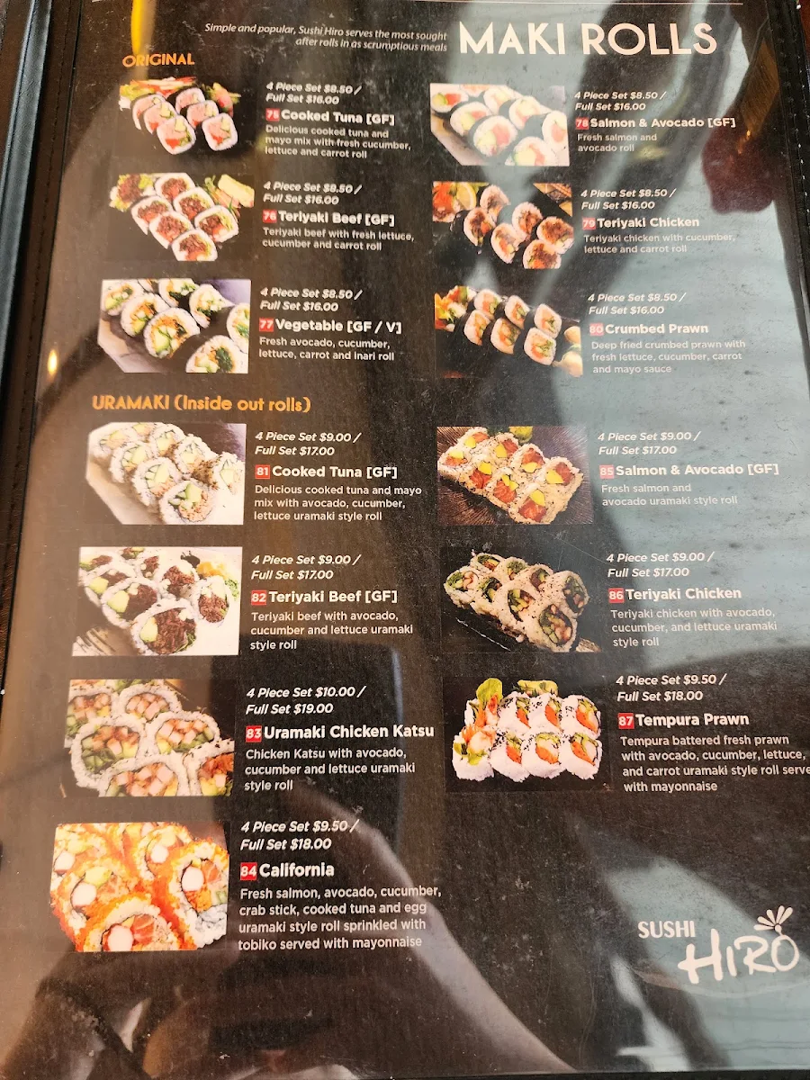 Menu, Sushi Hiro Narrabeen