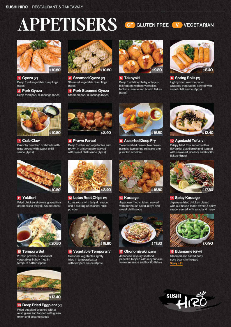Menu, Sushi Hiro Narrabeen