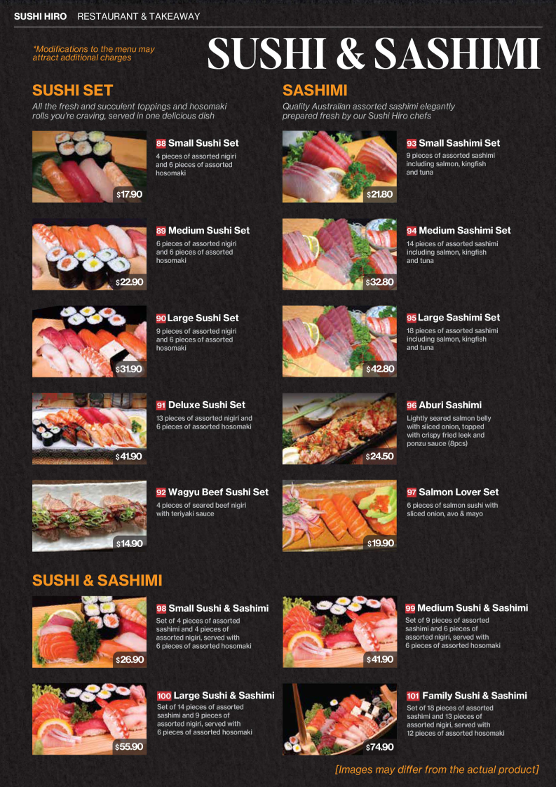 Menu, Sushi Hiro Narrabeen