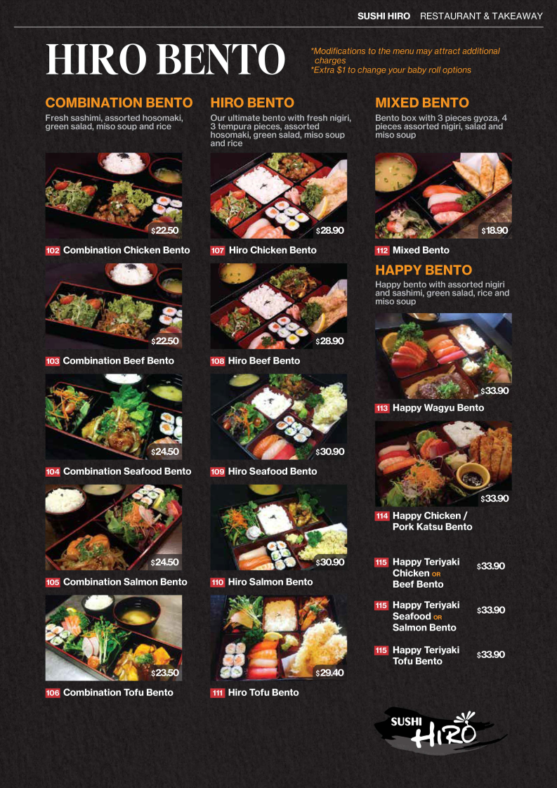 Menu, Sushi Hiro Narrabeen