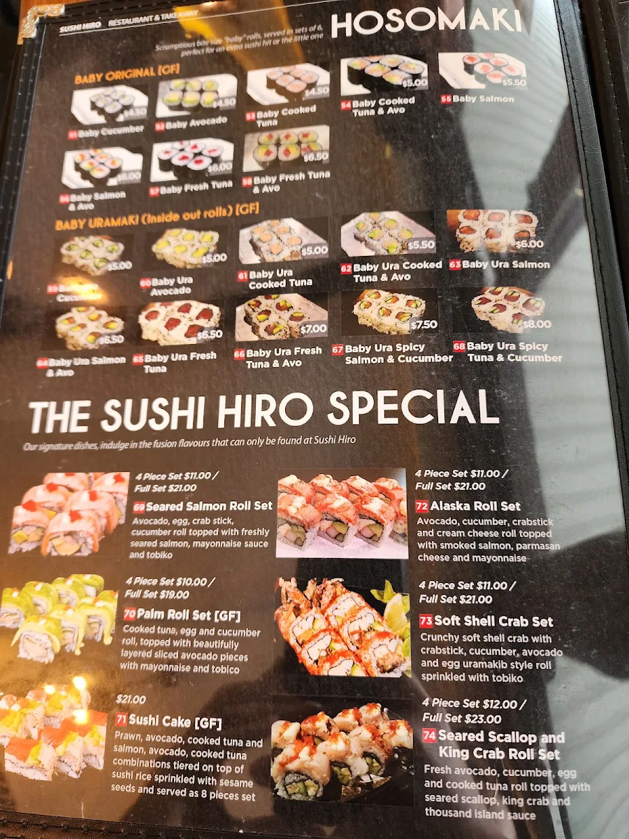 Menu, Sushi Hiro Narrabeen
