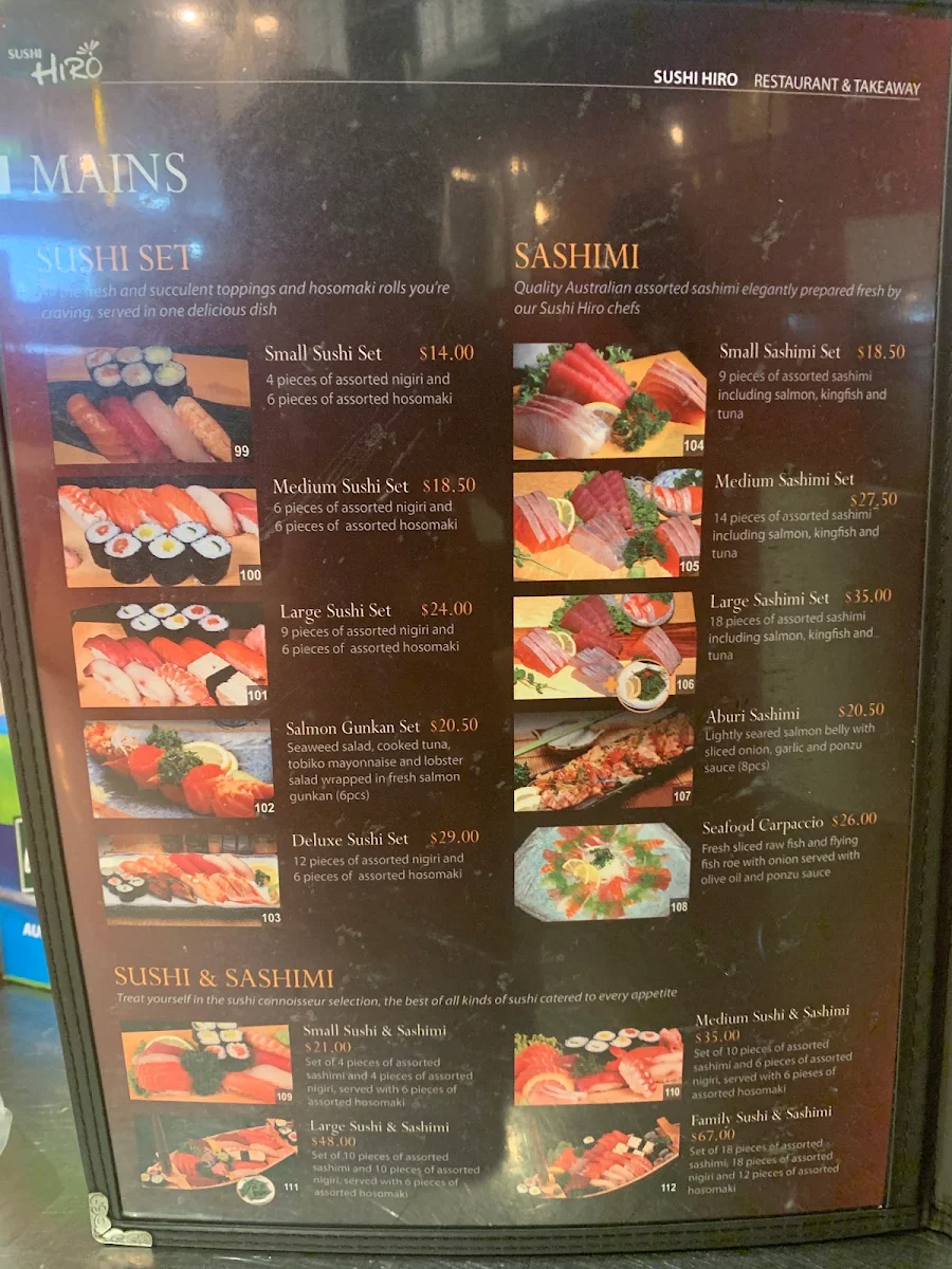 Menu, Sushi Hiro Narrabeen