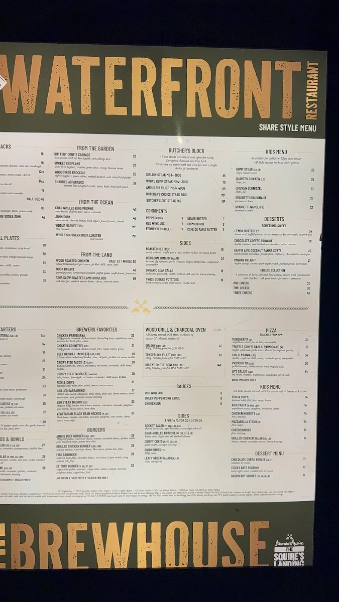Menu, The Oriana Sydney
