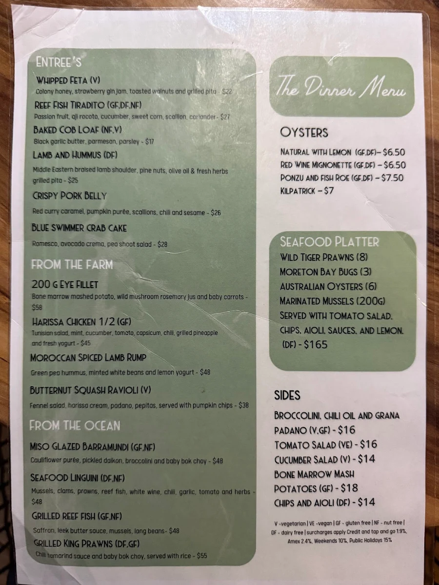Menu, The Rocks Restaurant & Bar (Rebranded to Coral Sea Pavilion)