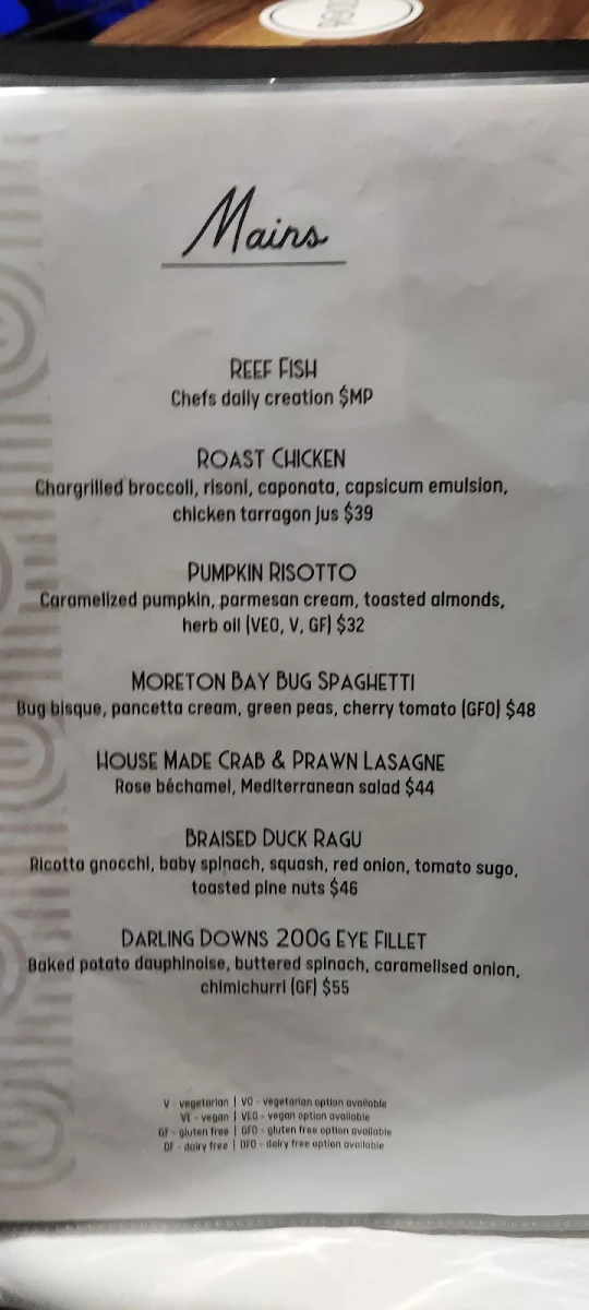 Menu, The Rocks Restaurant & Bar (Rebranded to Coral Sea Pavilion)