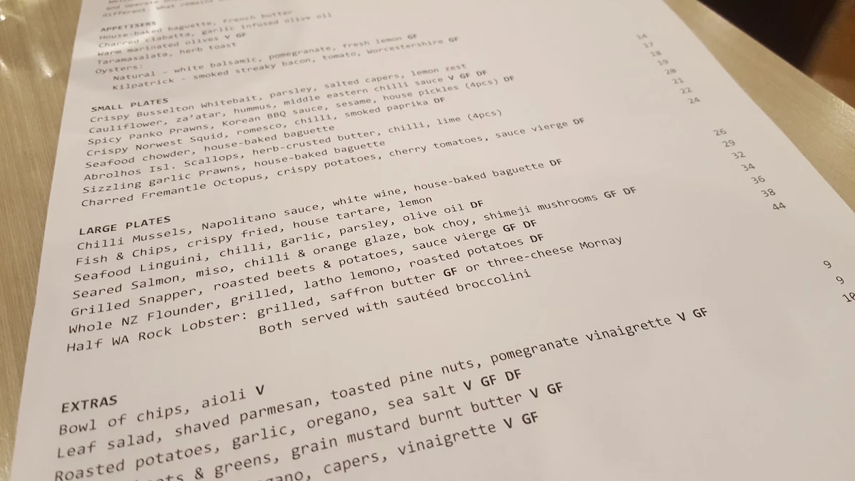 Menu, Kailis Bros Leederville