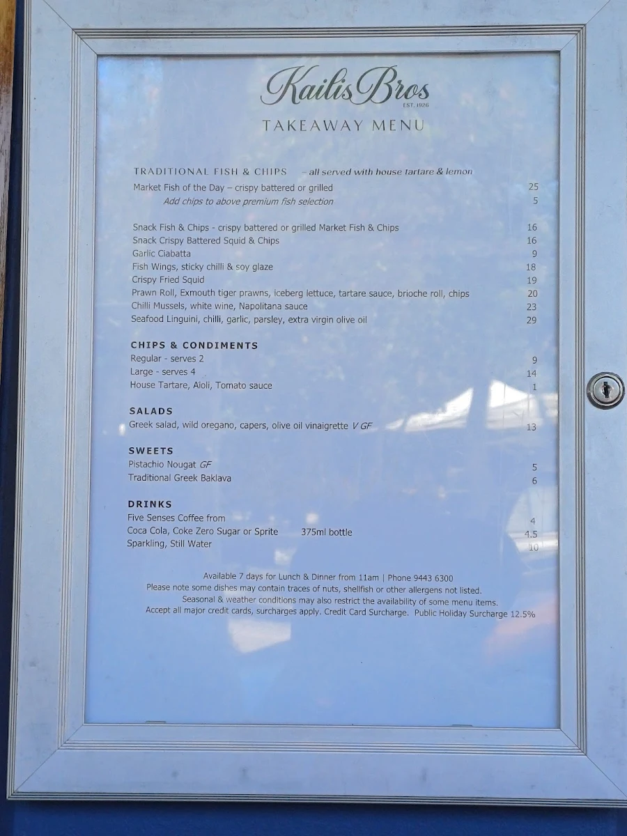 Menu, Kailis Bros Leederville