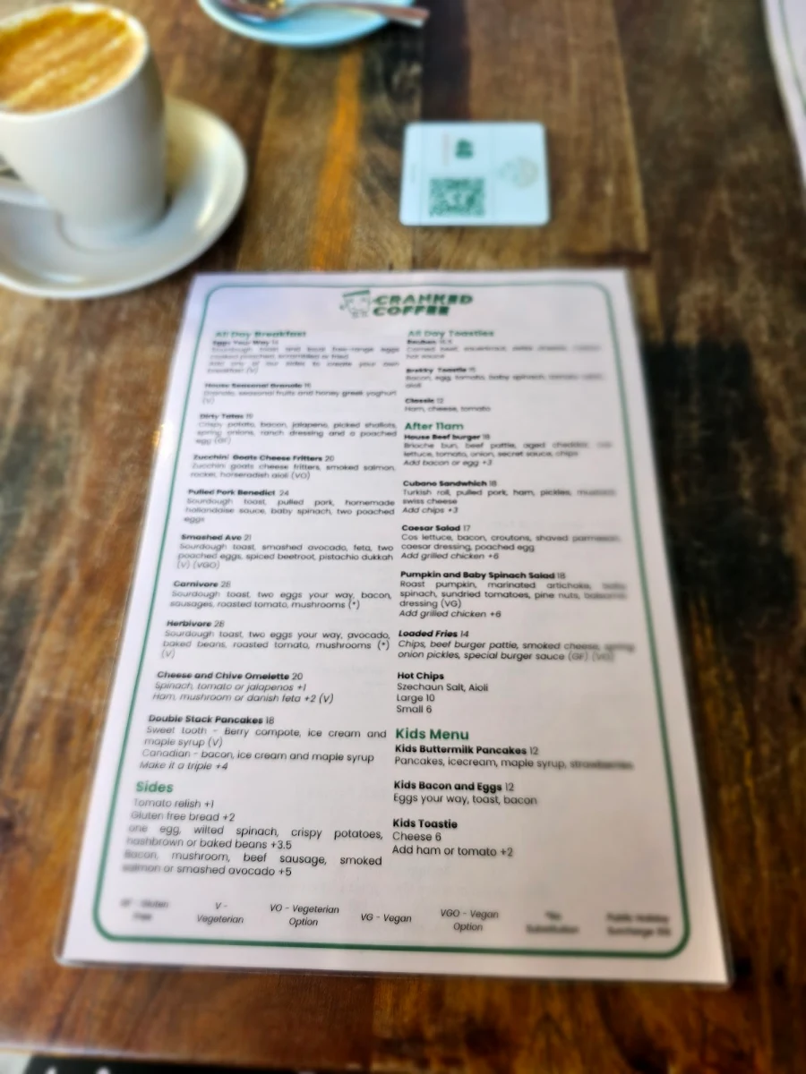 Menu, Kailis Bros Leederville