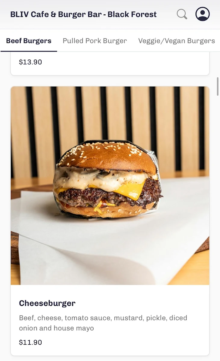 Menu, BLIV Cafe & Burger Bar
