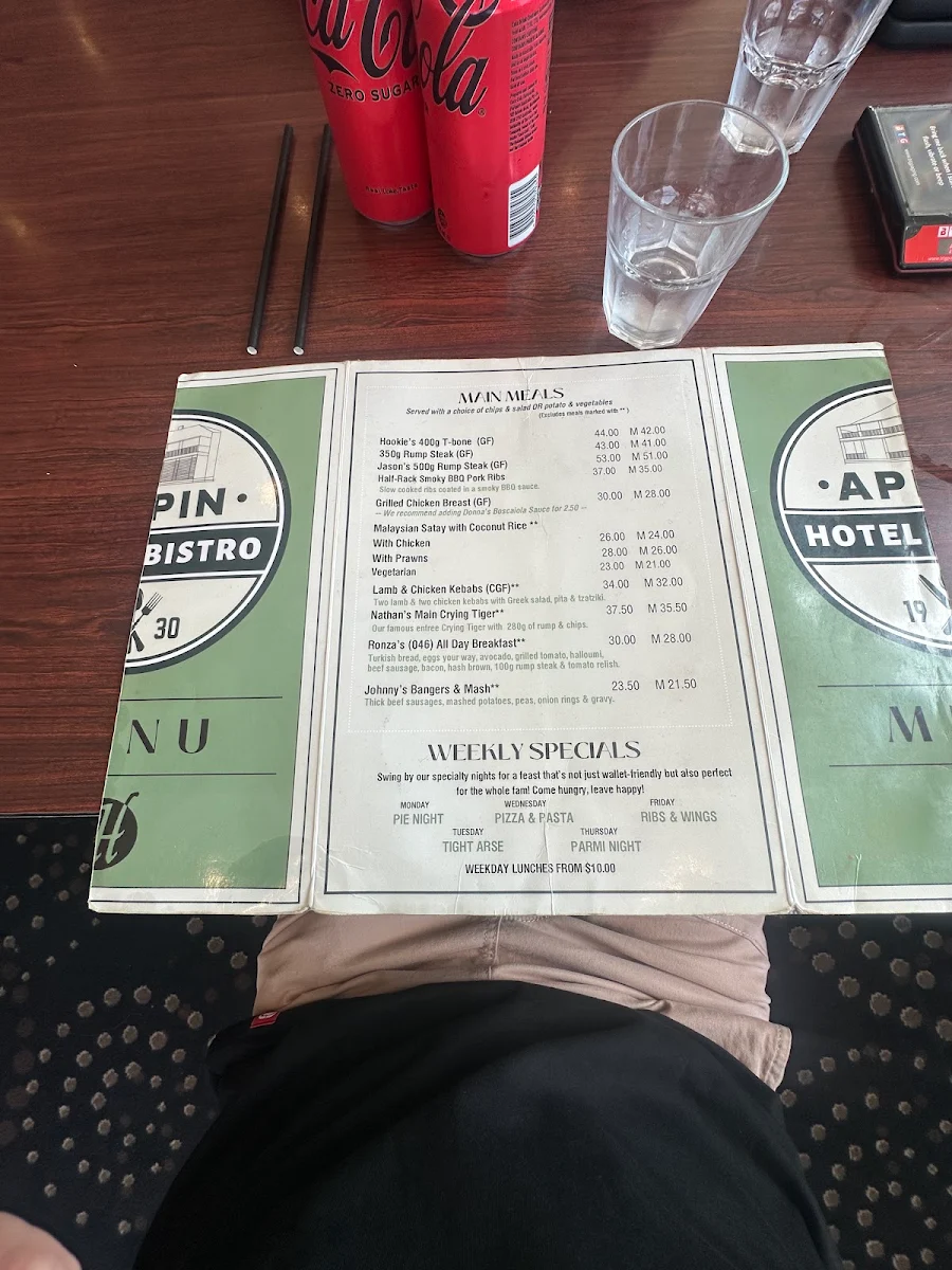 Menu, Appin Hotel