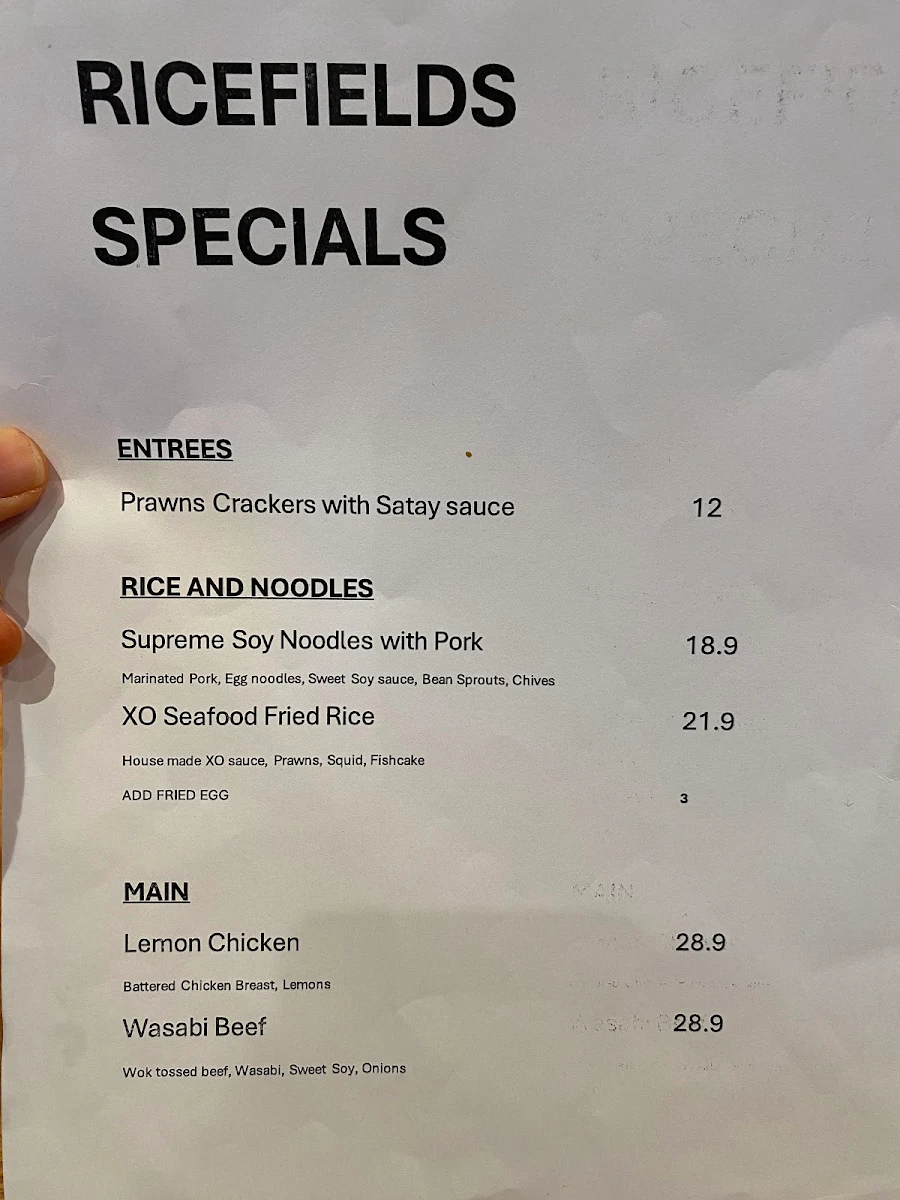 Menu, Rice Fields Restaurant