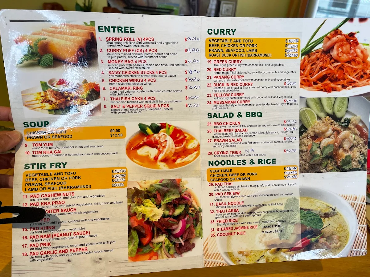 Menu, Baan Chang Thai Restaurant