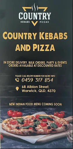 Menu, Country Kebabs and Pizzas