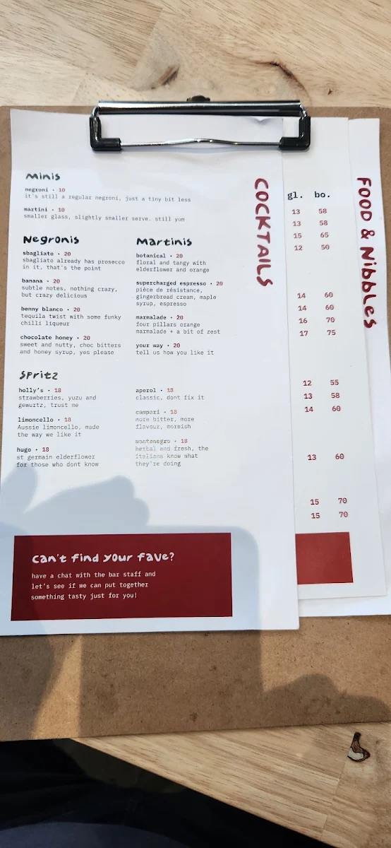 Menu, Holly's Bar & Kitchen