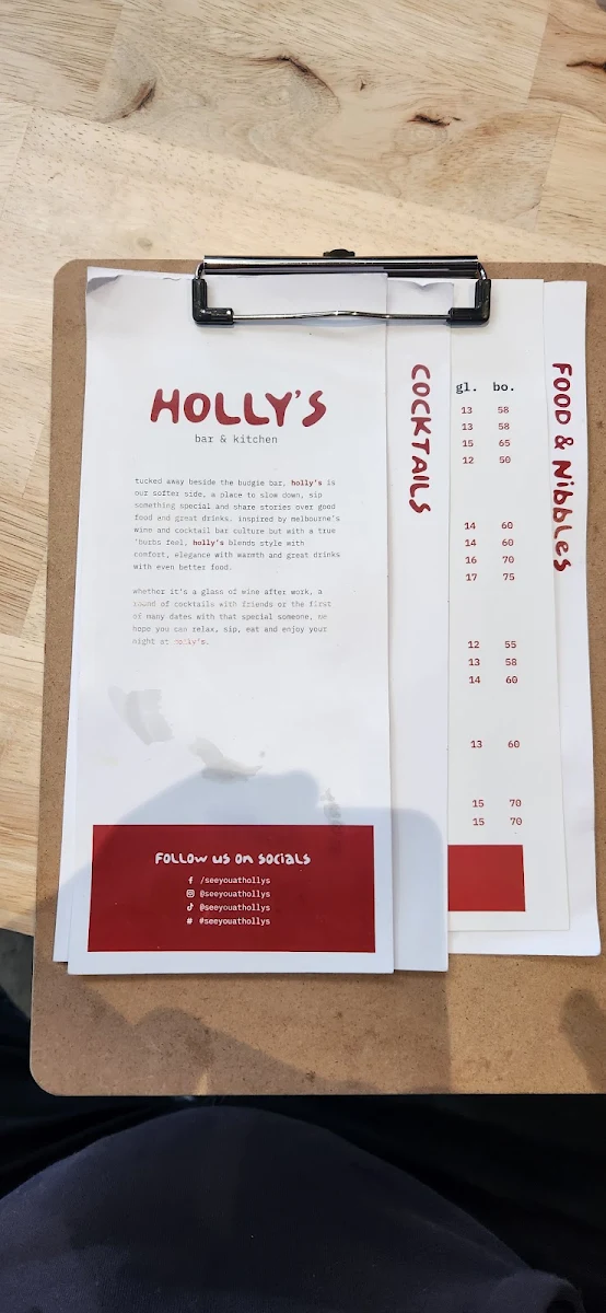Menu, Holly's Bar & Kitchen