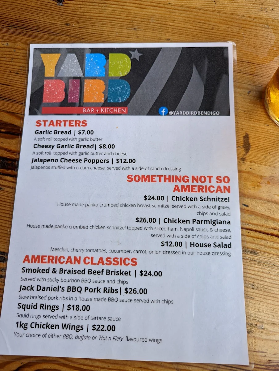 Menu, Yard Bird