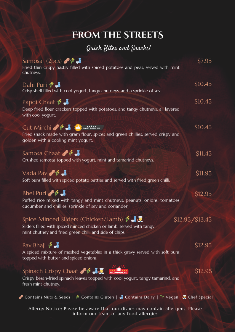 Menu, Namaste Mate Multi Indian Cuisine Restaurant