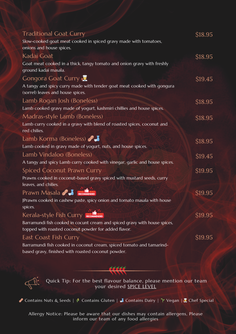 Menu, Namaste Mate Multi Indian Cuisine Restaurant