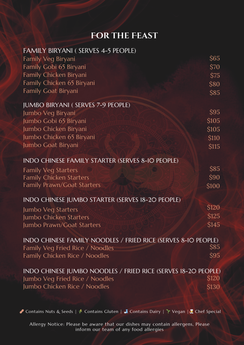 Menu, Namaste Mate Multi Indian Cuisine Restaurant