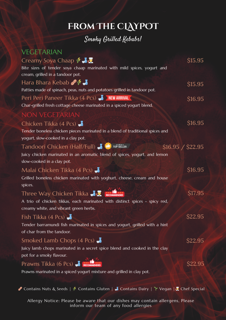 Menu, Namaste Mate Multi Indian Cuisine Restaurant