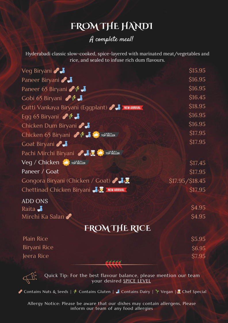 Menu, Namaste Mate Multi Indian Cuisine Restaurant