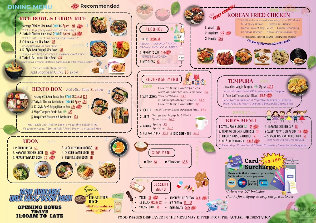 Menu, IKURA JAPAN Sushi Train(イクラ 日本)