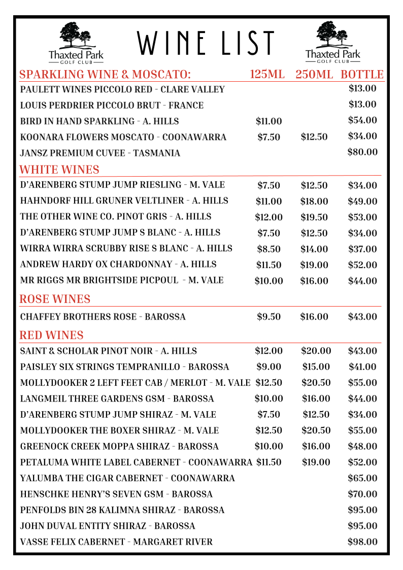 Menu, The Park Bistro