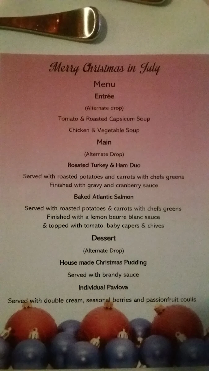 Menu, The Park Bistro