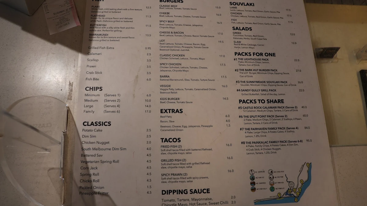 Menu, Aireys Inlet Fish & Chips