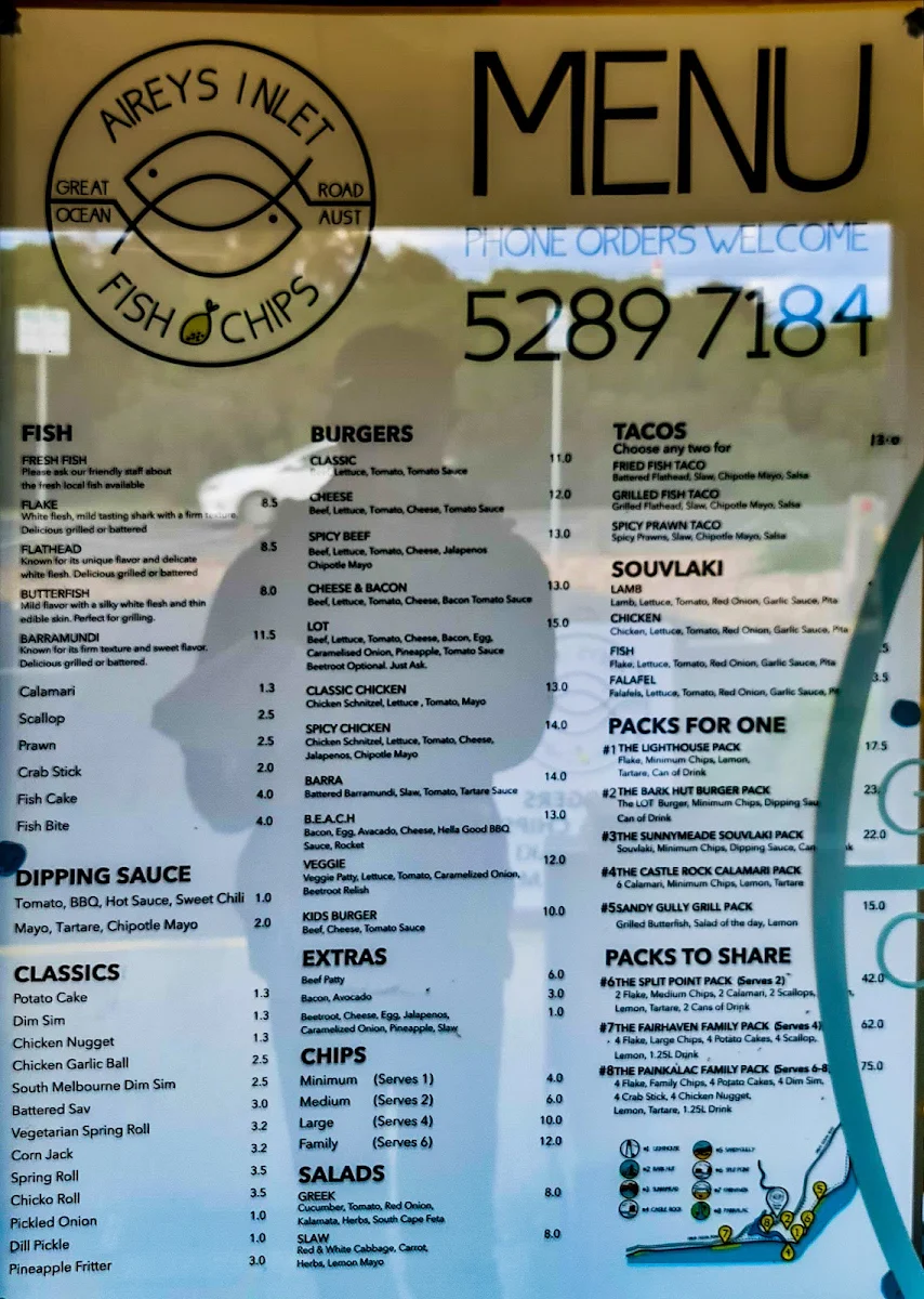 Menu, Aireys Inlet Fish & Chips