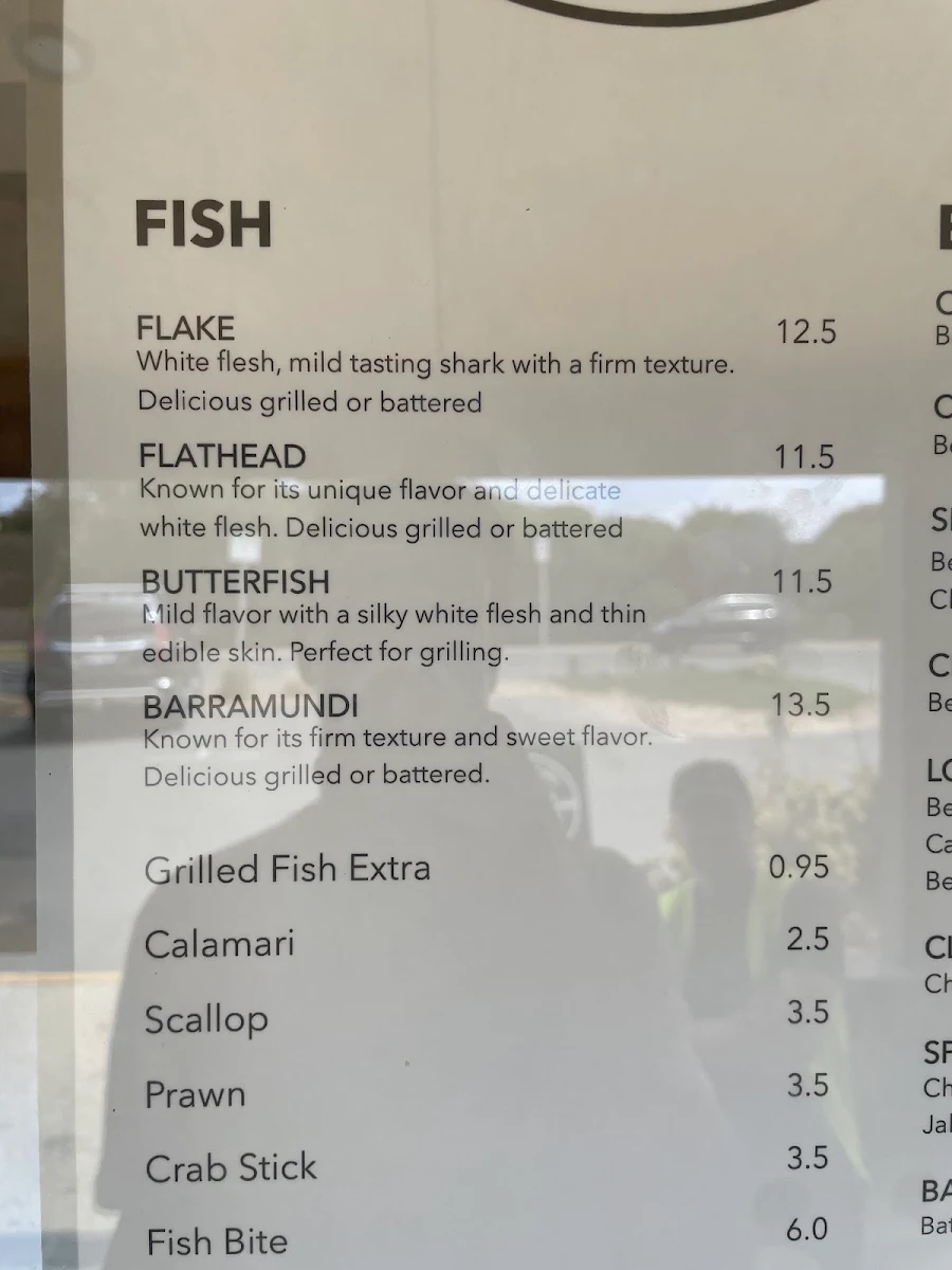 Menu, Aireys Inlet Fish & Chips