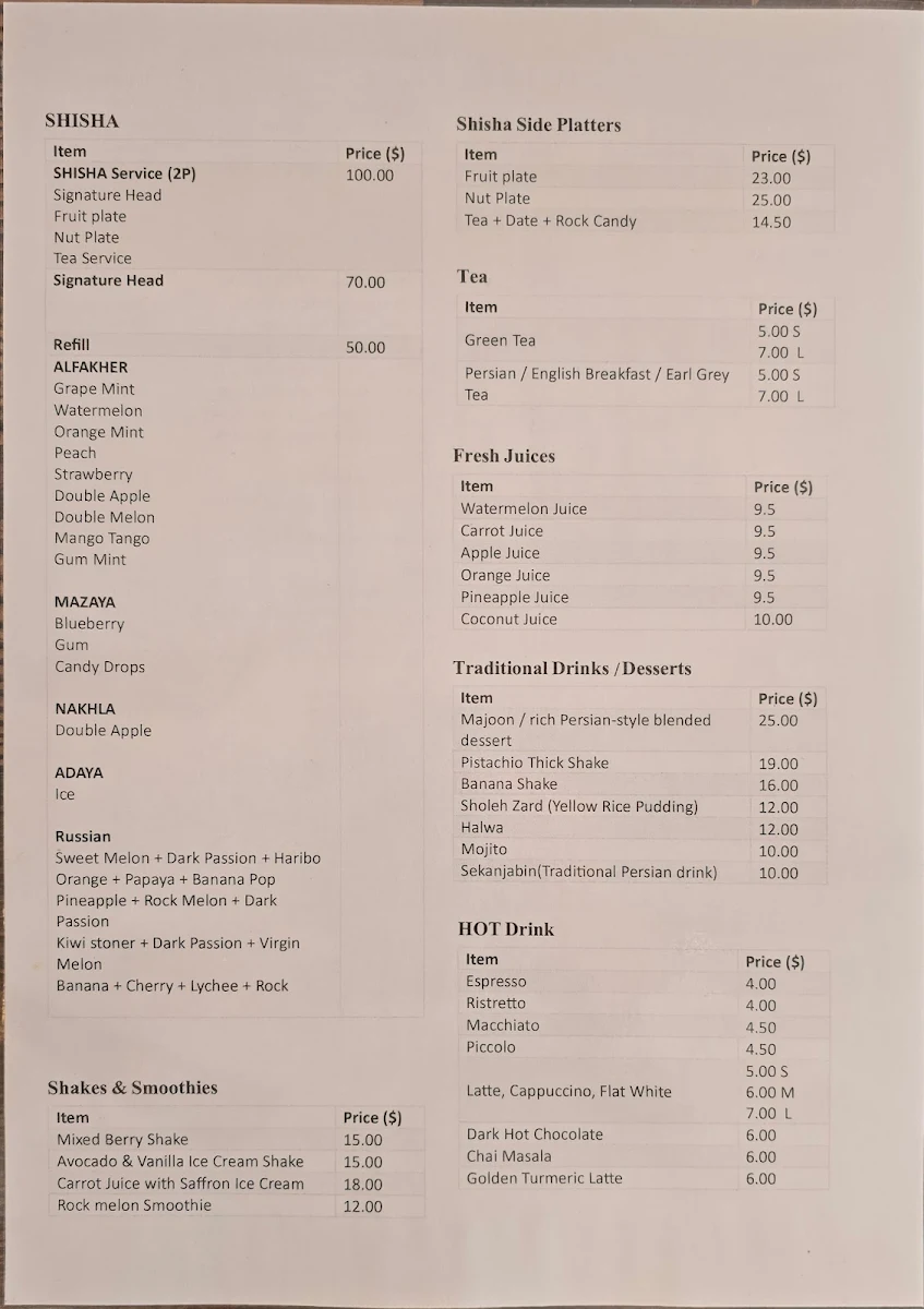 Menu, Nikan Rooftop Cafe & Lounge