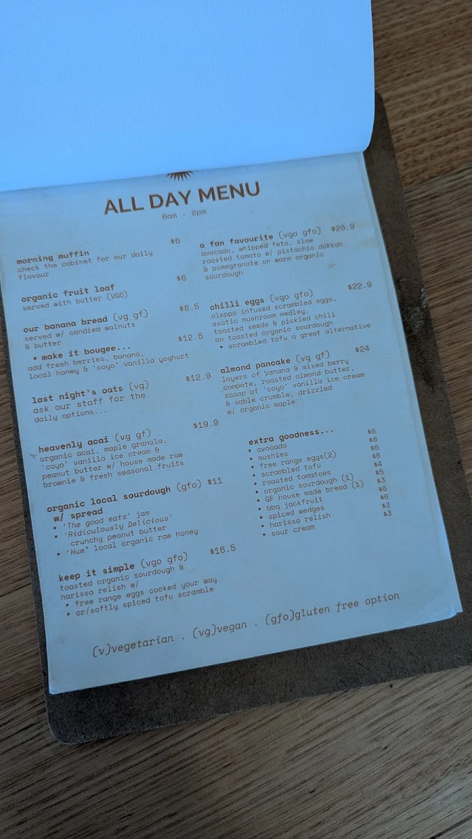 Menu, The Good Eats Mooloolaba