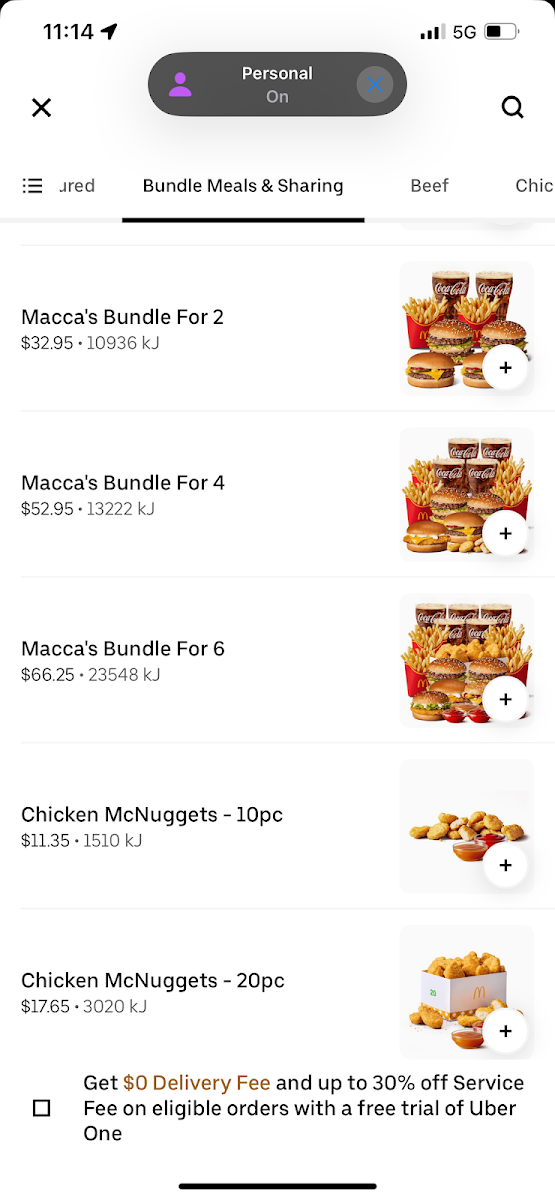 Menu, McDonald's Yamanto