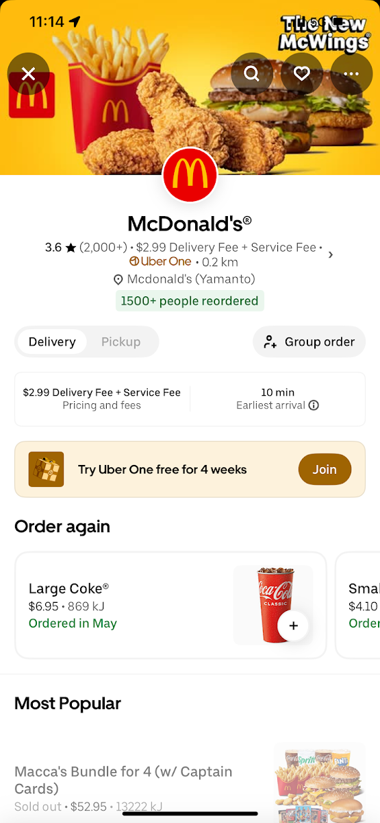 Menu, McDonald's Yamanto