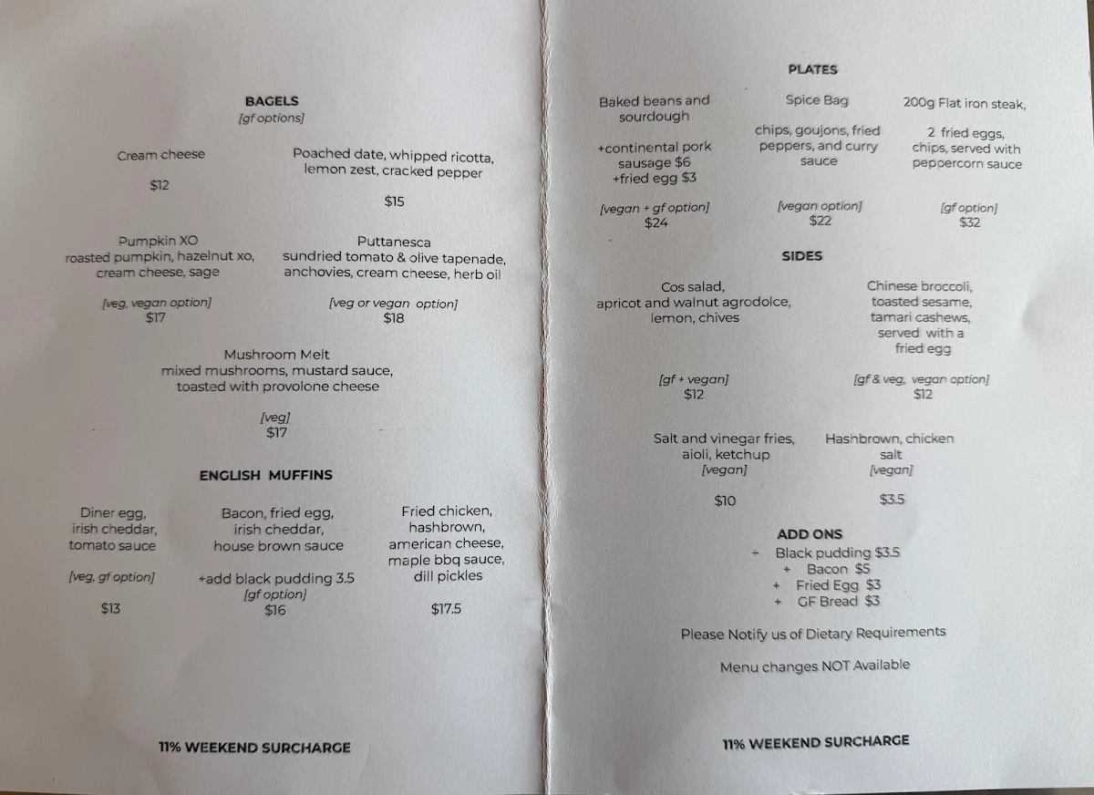 Menu, Skinnys Eatery