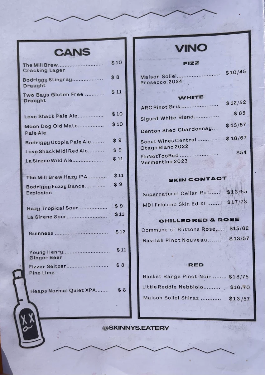 Menu, Skinnys Eatery