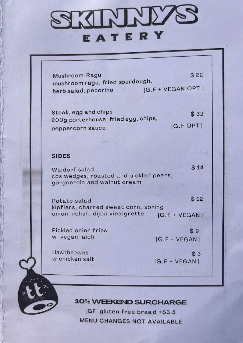 Menu, Skinnys Eatery