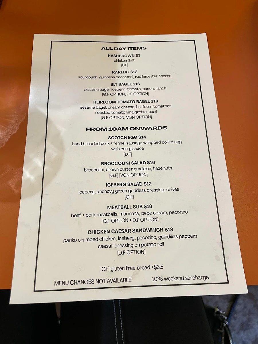 Menu, Skinnys Eatery